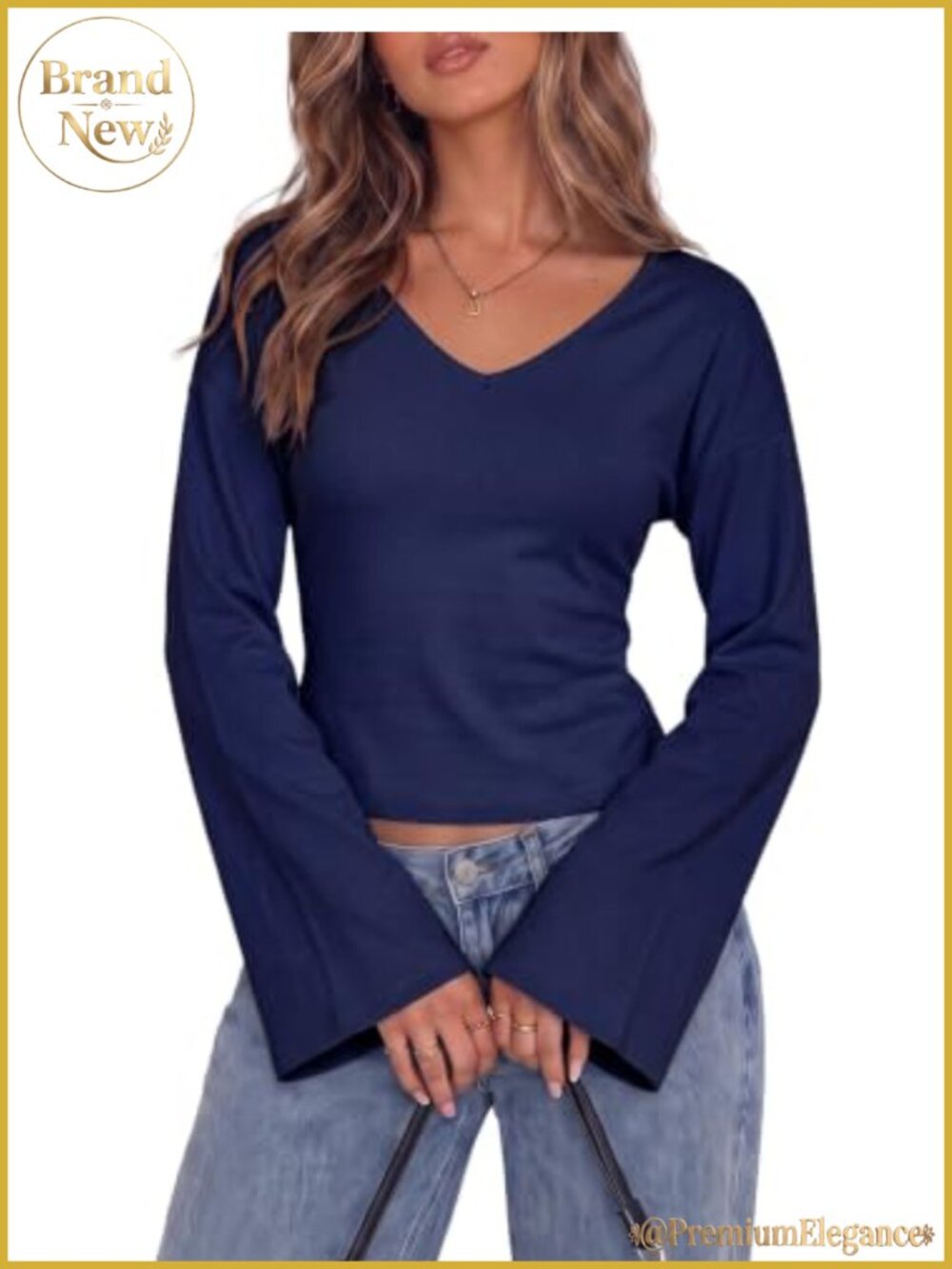 Womens V Neck Long Sleeve Slim Fit Basic Tee Stretch Fall Top